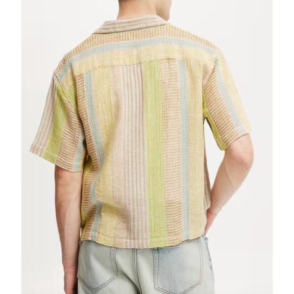 NWT Cotton On Striped Woven Button Front Shirt Size L Relaxed Fit - Picture 11 of 11